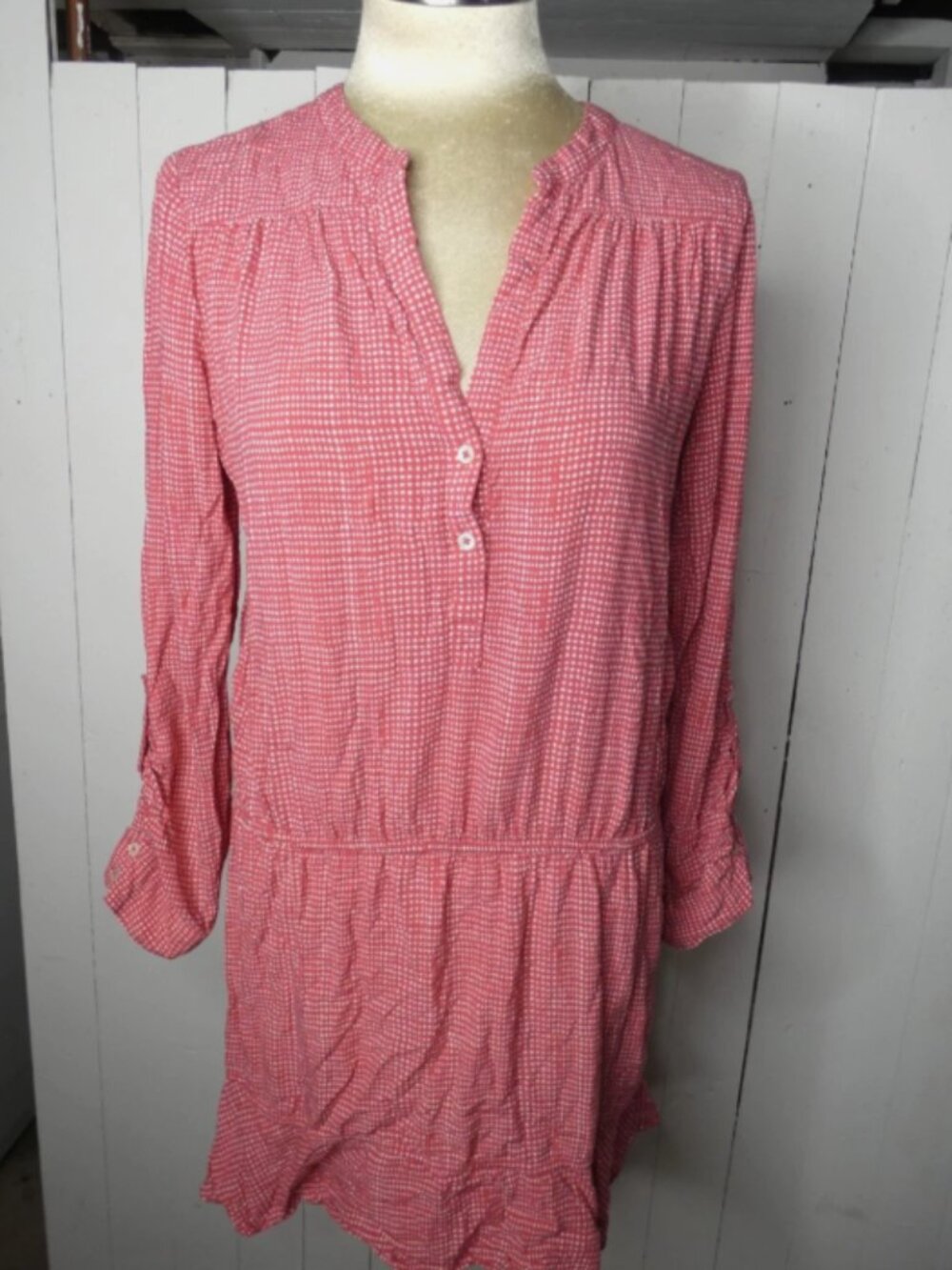 Joie Womens L Red & White Gingham Print Mini Dress Long Sleeve Rayon Ruffle Hem